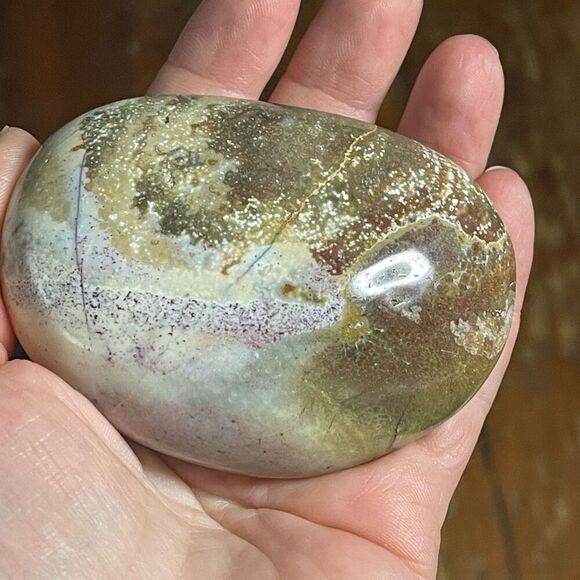 Ocean Jasper palm stone crystal natural orbicular orbs green white red yellow br - Picture 9 of 10